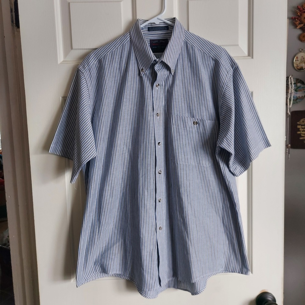 Members Only Club House 90s Large White Blue Striped Short Sleeve Button Shirt